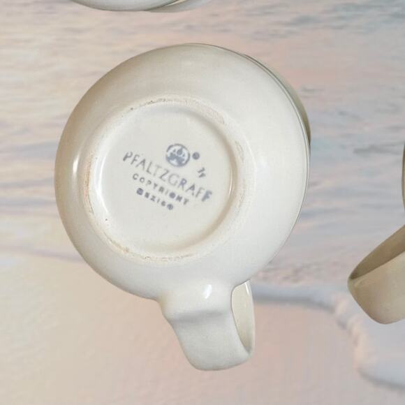 Pfaltzgraff Retired Key Largo Striped 4-Ct Stoneware Mugs and Creamer - Picture 5 of 12